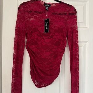Just Polly Cranberry lace long sleeve top